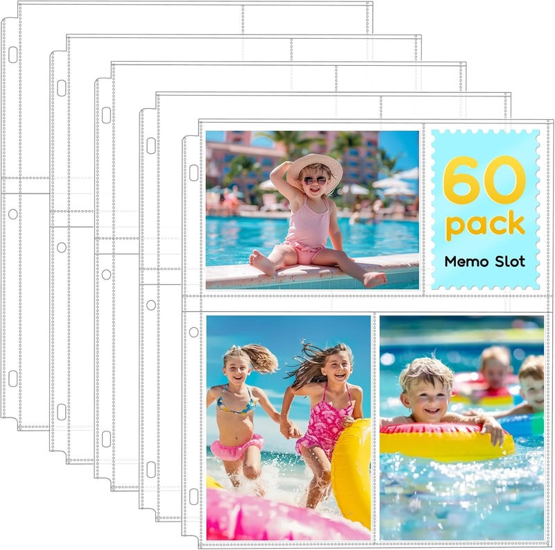 Fabmaker 60 Pack 4x6 Photo Sleeves for 3 Ring Binder - Clear Archival Photo Protector Sleeves, Acid Free Plastic, 8.5x11 - Image 1